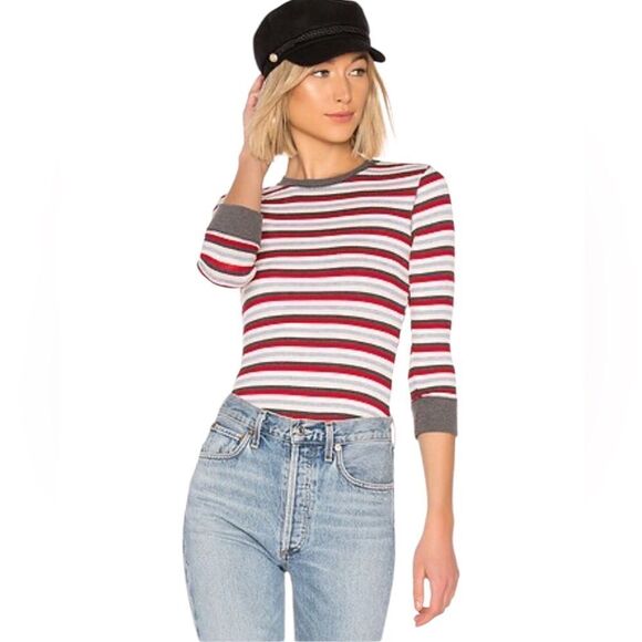 Free People Ribbed Knit Striped Long Sleeve Crew Neck T-shirt Size Large NWT - Picture 1 of 9